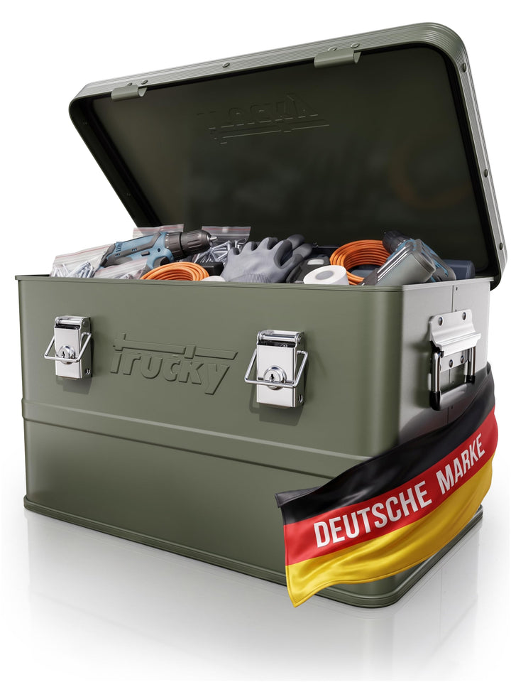 Aluminium Box mit Deckel Grün 30L Alukiste Alu Kiste Abschliessbar Trucky | 46 x 32 x 28 cm, Transpo