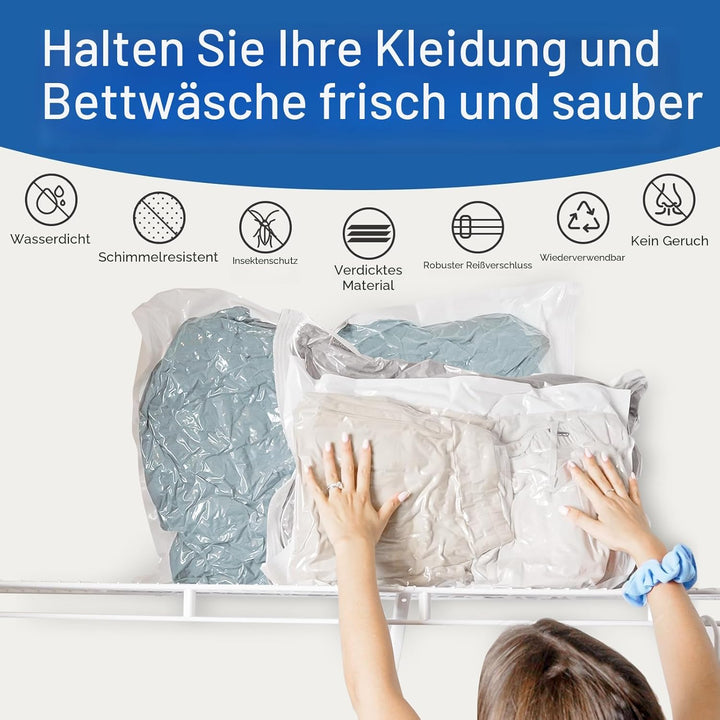 Vakuumbeutel für Kleidung mit Elektrischer Luftpumpe, 12 Stück (4 Gross, 4 Mittel, 4 Klein), Kann im