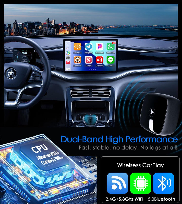 Wireless Carplay & Android Auto Adapter, bodrrcod Metalldesign Mini & Stabiler 2-in-1 Convert Wired