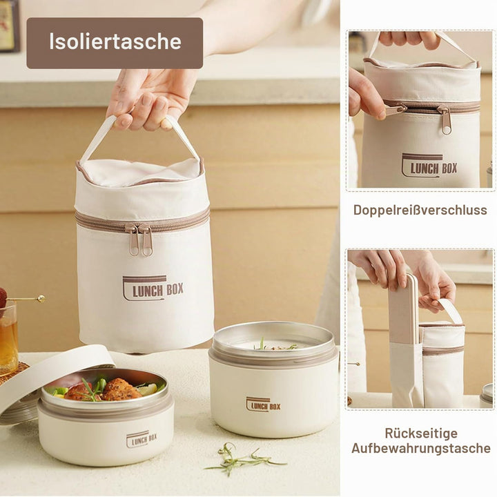 Thermo Lunchbox Edelstahl,Thermobehälter für Essen mit Thermotasche und Besteck,Thermo Essensbehälte