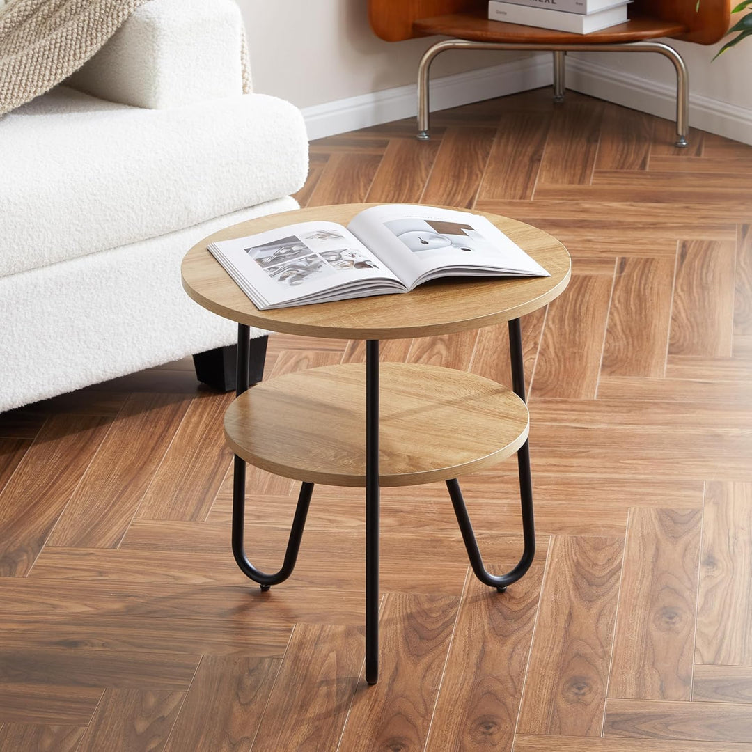 Mingone Couchtisch Rund Beistelltisch 2 Ablagen Sofatisch Modern mit Stauraum Kleiner Tisch für Wohn