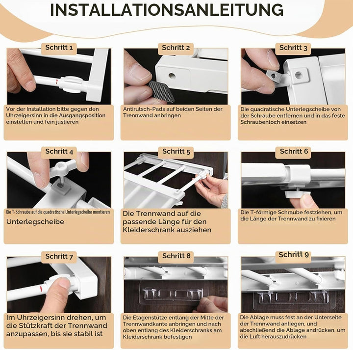 Erweiterbares Schrank-Spannregal, Klemmregal Kleiderschrank-Trennbrett-Aufbewahrung, Erweiterbar Kle