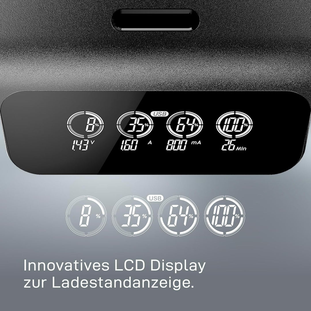 VARTA Akku Ladegerät, inkl. 4x AA 2100mAh, Batterieladegerät für wiederaufladbare AA/AAA, LCD Smart