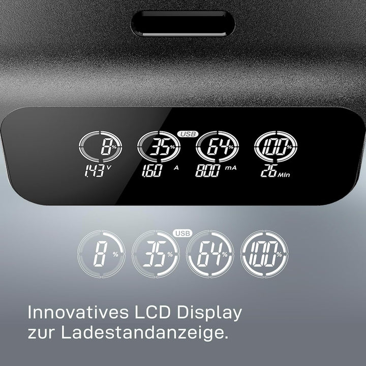 VARTA Akku Ladegerät, inkl. 4x AA 2100mAh, Batterieladegerät für wiederaufladbare AA/AAA, LCD Smart