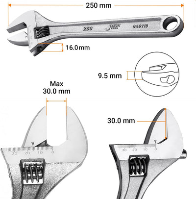 Jetech Verstellbarer Schraubenschlüssel 250 mm （10 Zoll – Profi-Rollgabelschlüssel mit breiter Backe