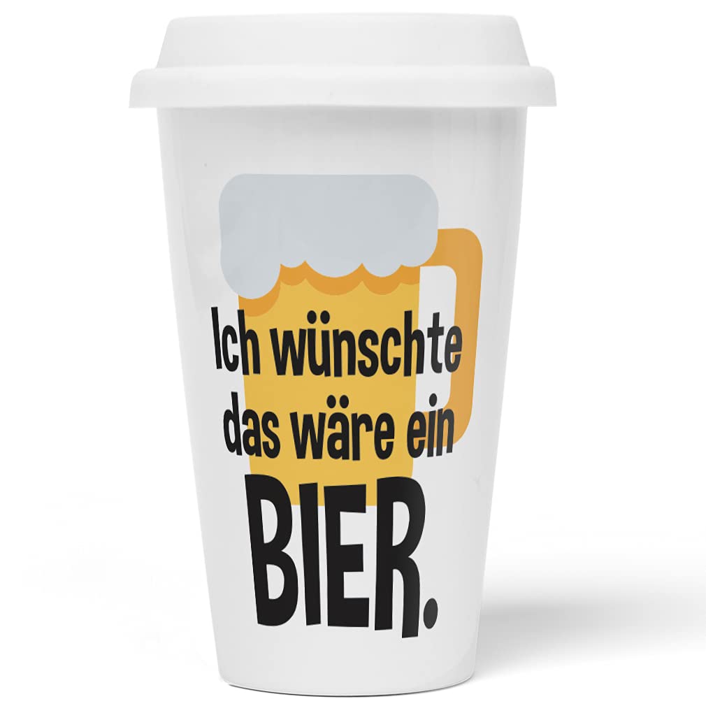 JUNIWORDS To-Go Becher mit Deckel, Ich wünschte das wäre ein Bier
