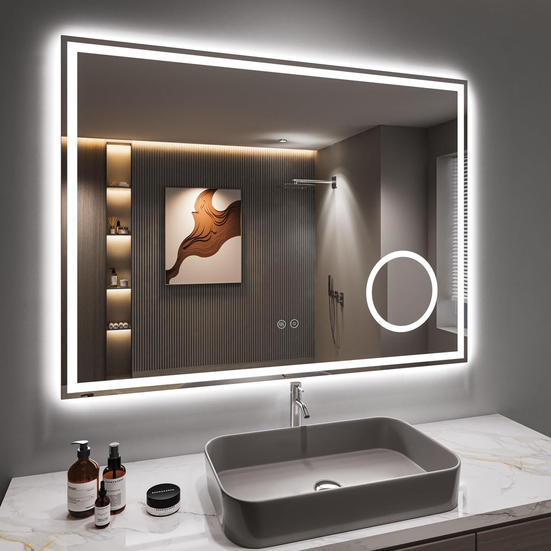 Dripex Badspiegel mit Beleuchtung Led Spiegel mit 3-Fach Schminkspiegel und Steckdose, Dimmbar, 3 Li