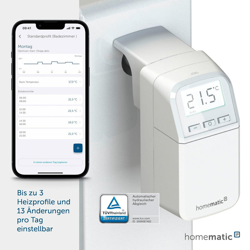 Homematic IP Smart Home Heizkörperthermostat – kompakt Plus, digitaler Thermostat Heizung, Heizungst