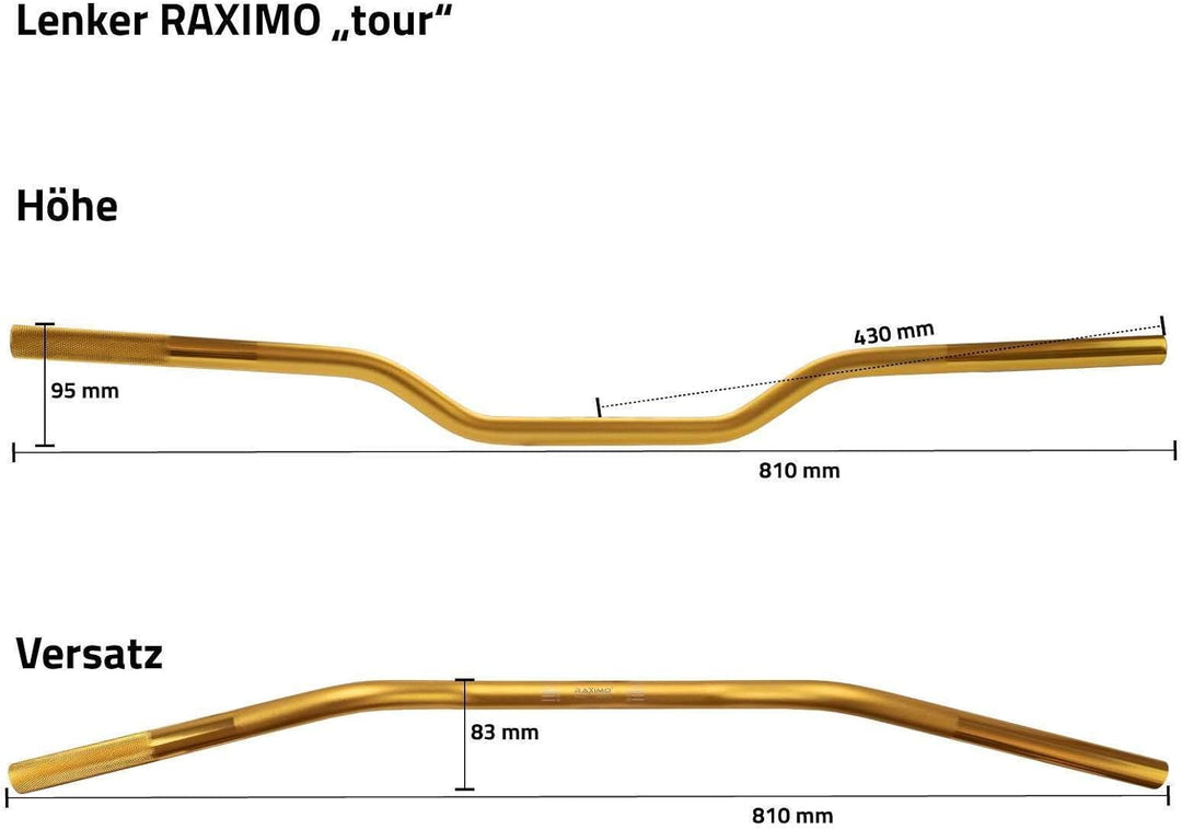 Alu Lenker Tour 22mm mit ABE Raximo Gold, gold