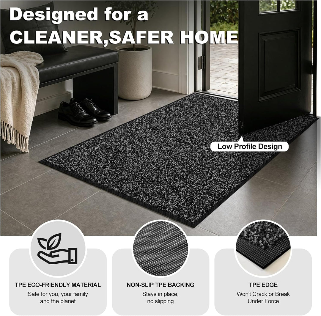 Mibao Fussmatte für Innen &amp; Aussen, 60 x 120cm Schwarz Grau, Dauerhaft Waschbar, Schmutzfangmatte ru