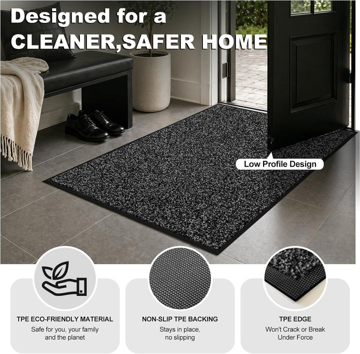 Mibao Fussmatte für Innen &amp; Aussen, 60 x 120cm Schwarz Grau, Dauerhaft Waschbar, Schmutzfangmatte ru
