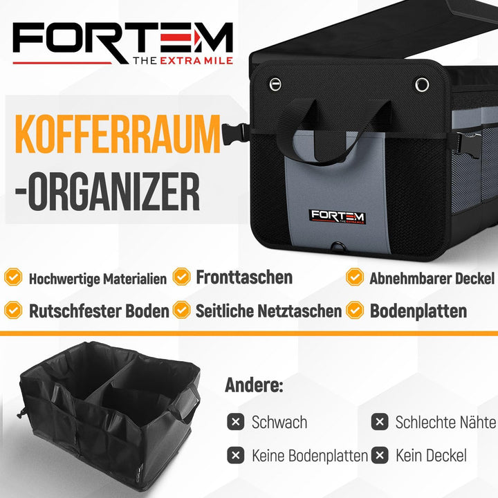 FORTEM Kofferraum Organizer, Kofferraumtasche, Zusammenklappbarer Auto Organizer Kofferraum mit Fäch