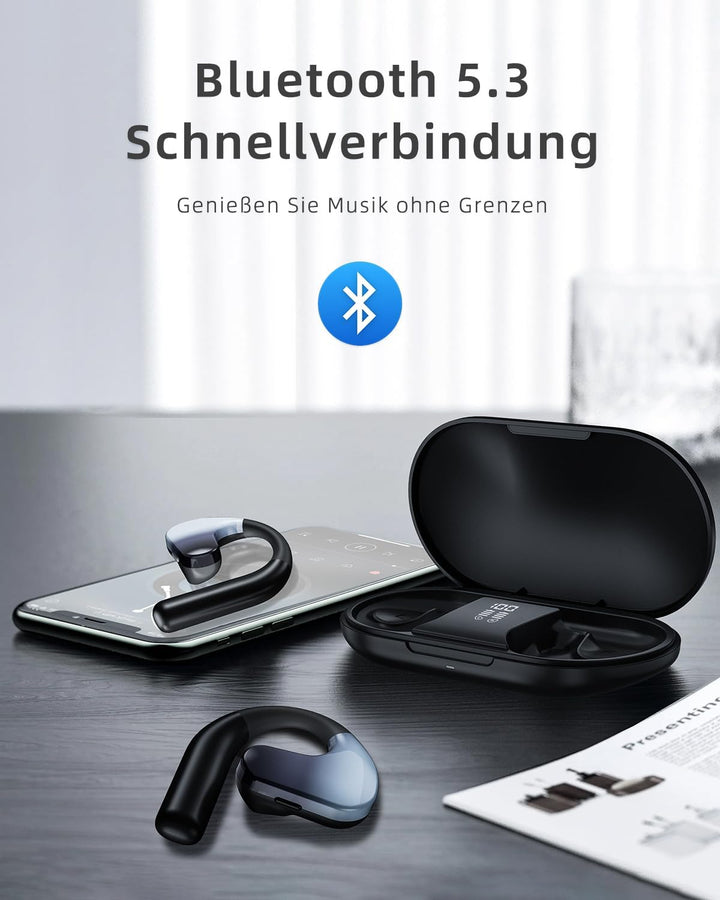 HIFI WALKER Open Ear Kopfhörer Kabellos Bluetooth 5.3, HiFi Stereo, 12H Musik & 8H Anruf, Sportkopfh
