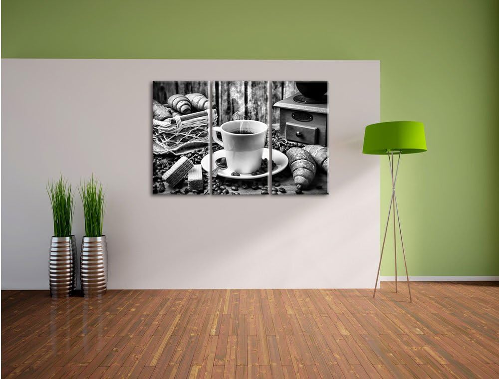 Pixxprint Monocrome, heisser aufgebrühter Kaffee 3-Teiler Leinwandbild 120x80 Bild auf Leinwand
