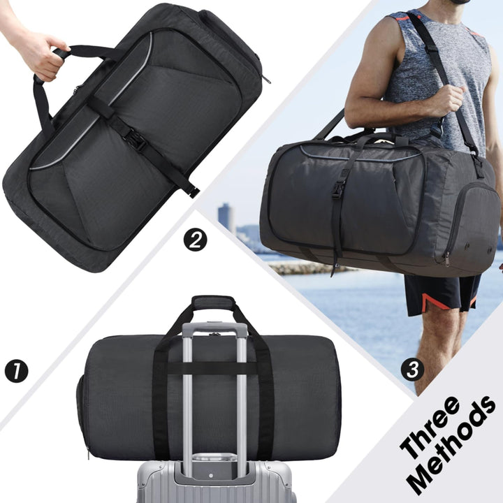 Faltbare Reisetasche 65L 80L 100L Grosse Leichte Sporttasche mit Schuhfach für Herren Damen Weekende