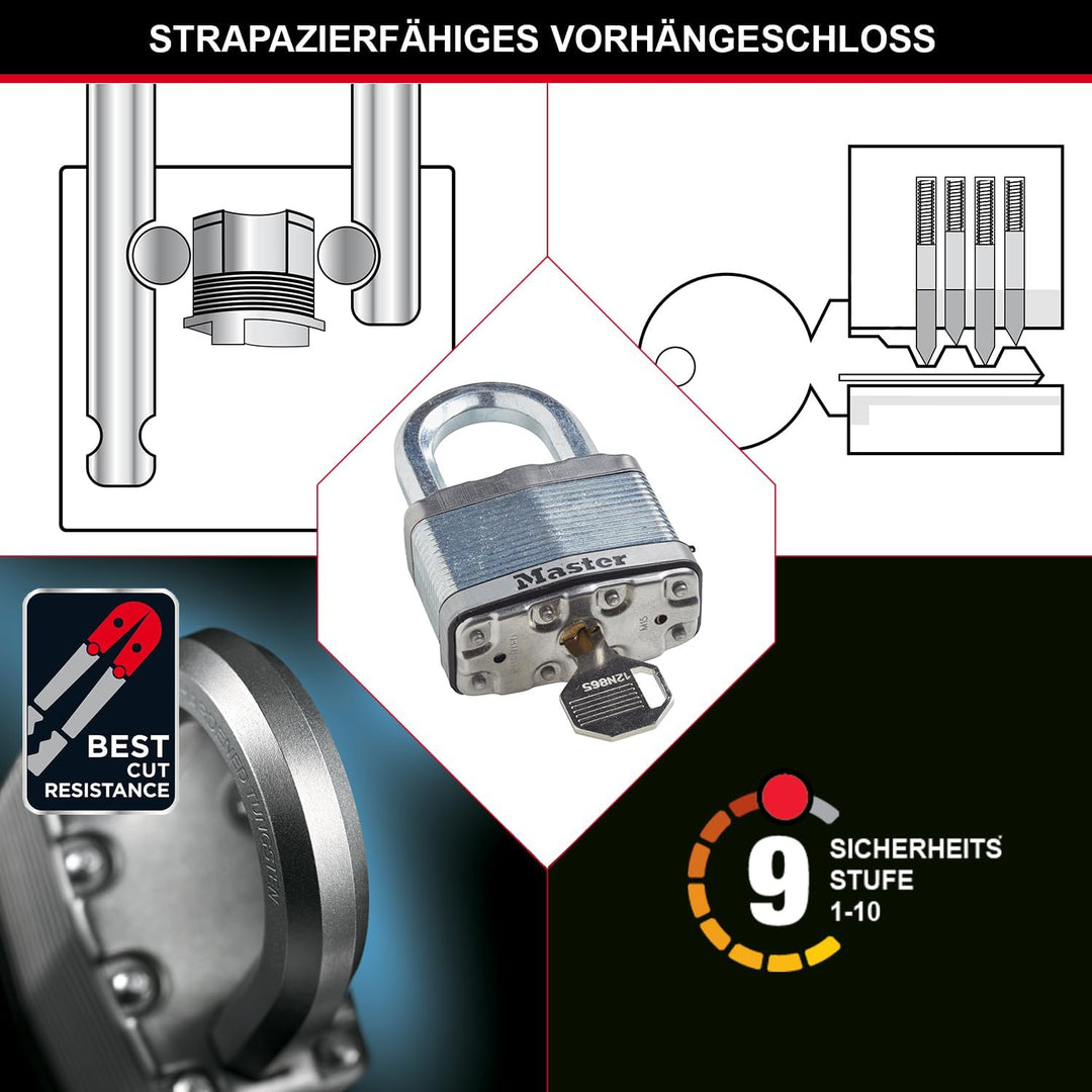 MASTER LOCK M5EURD Excell Vorhängeschloss 51mm lamellierter Stahl Medium Bügel, Medium Bügel