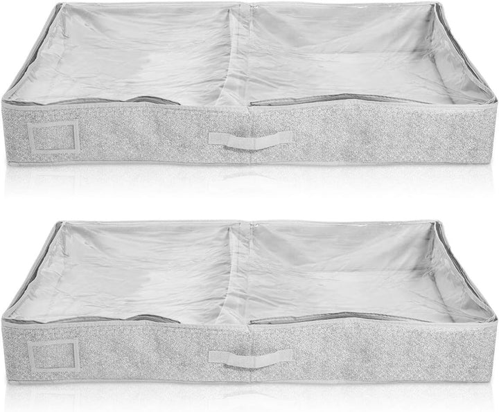 Navaris 2X Unterbettkommode Stoff 91x50x14cm - Unterbett Aufbewahrung mit Sichtfenster gross flach -