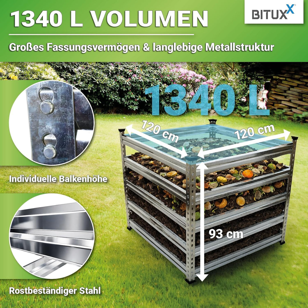 Bituxx Komposter Garten Wetterfest Kompostierer Kompostbehälter Metall 120 x 120 cm