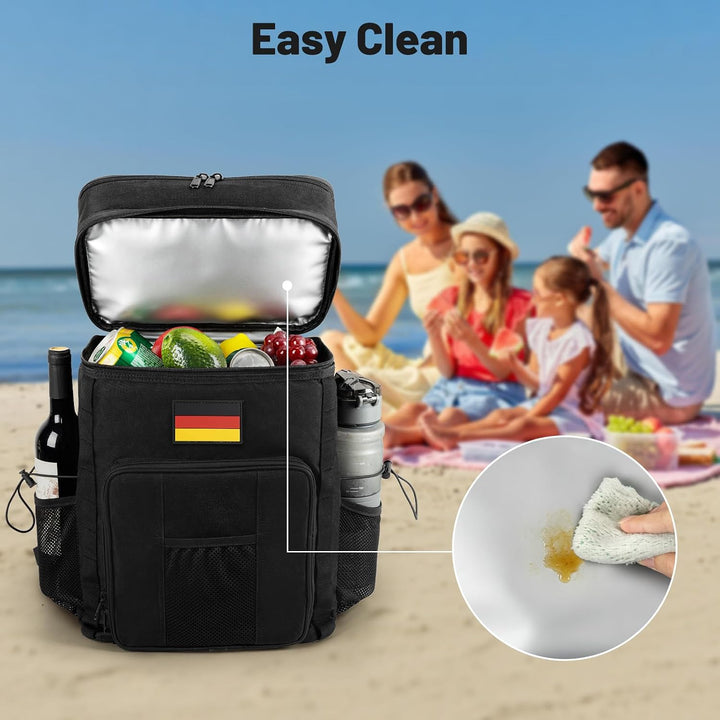 Kühltasche Isolierte Herren Damen: 30L Kühlrucksack Kühler Rucksack Leicht Schwarz, Schwarz