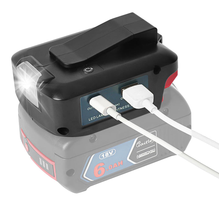 QUPERR USB Ladegerät Adapter für Bosch Professional Akku 18V mit zwei USB-Anschlüssen & DC 12V 3A An