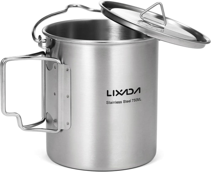 Lixada Camping Topf Edelstahl Titan Tasse Becher 750ml mit Faltbaren Griffe und Deckel Outdoor Tasse