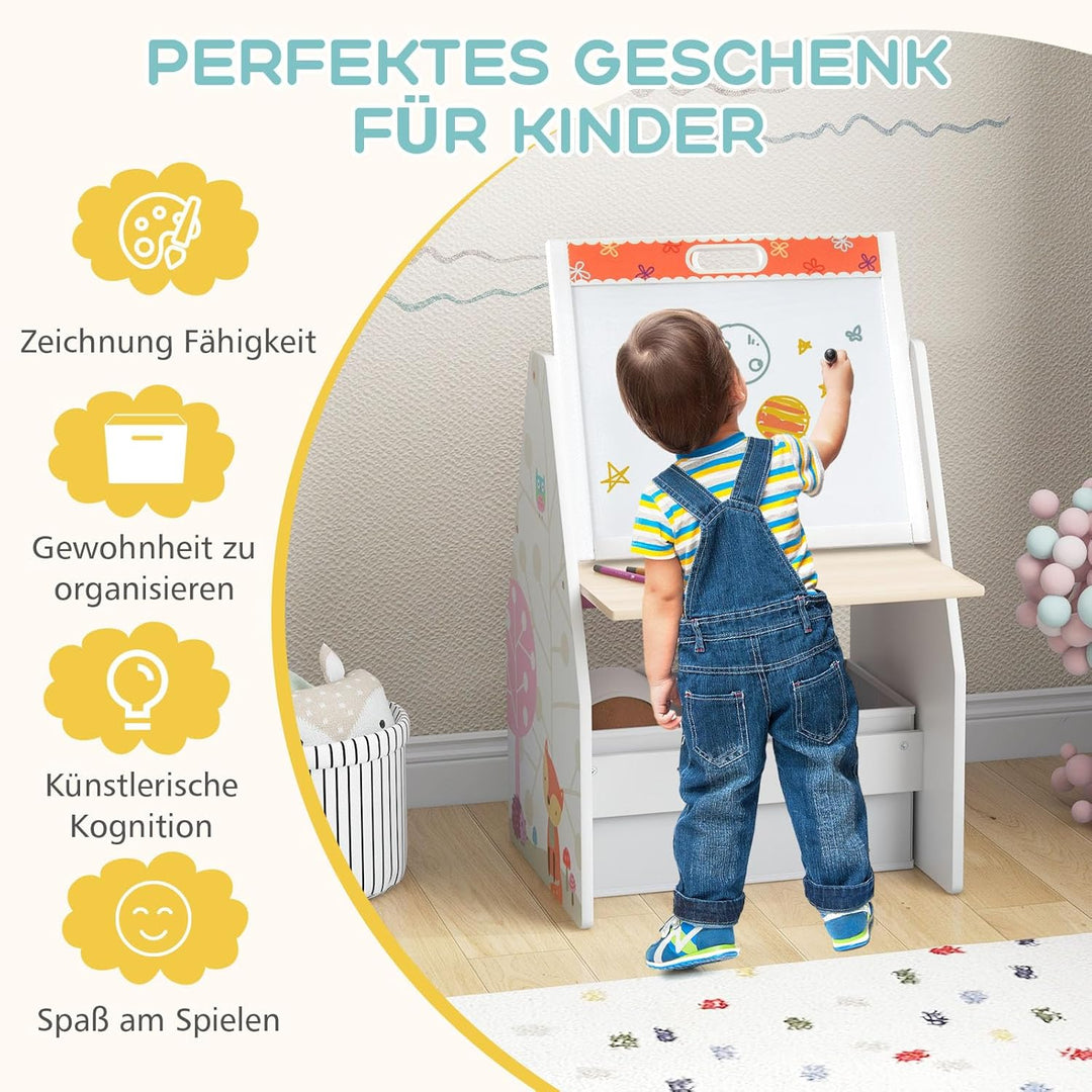 GOPLUS Kinderstaffelei Spieltisch mit Stuhl, Kindertisch und Stuhl-Set mit drehbarer doppelseitiger