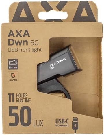 AXA Fahrradlicht Dwn 50 Lux – USB Aufladbar – 11 Stunden Leuchtdauer – Batterieanzeige – StVZO Zugel