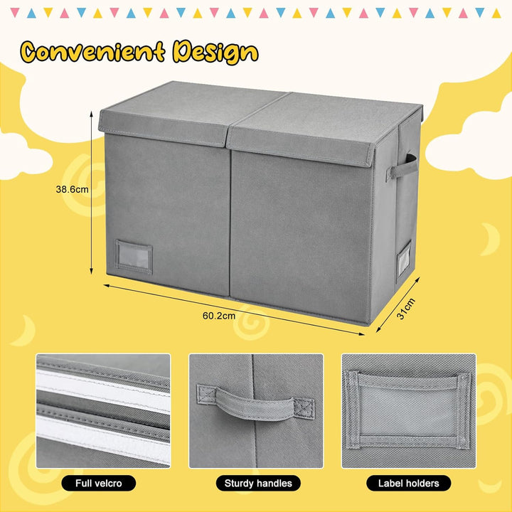 Aufbewahrungsbox mit Deckel, Grau, 72L, 60 x 31 x 38 cm | Extra Gross, Faltbar, Mit Griffen, Mit Tre