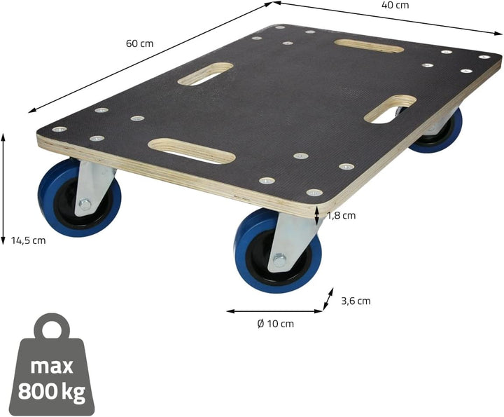 ECD Germany Transportroller 40 x 60 cm bis 800 kg Siebdruckplatte - PP-Räder Rollbrett Möbelroller T