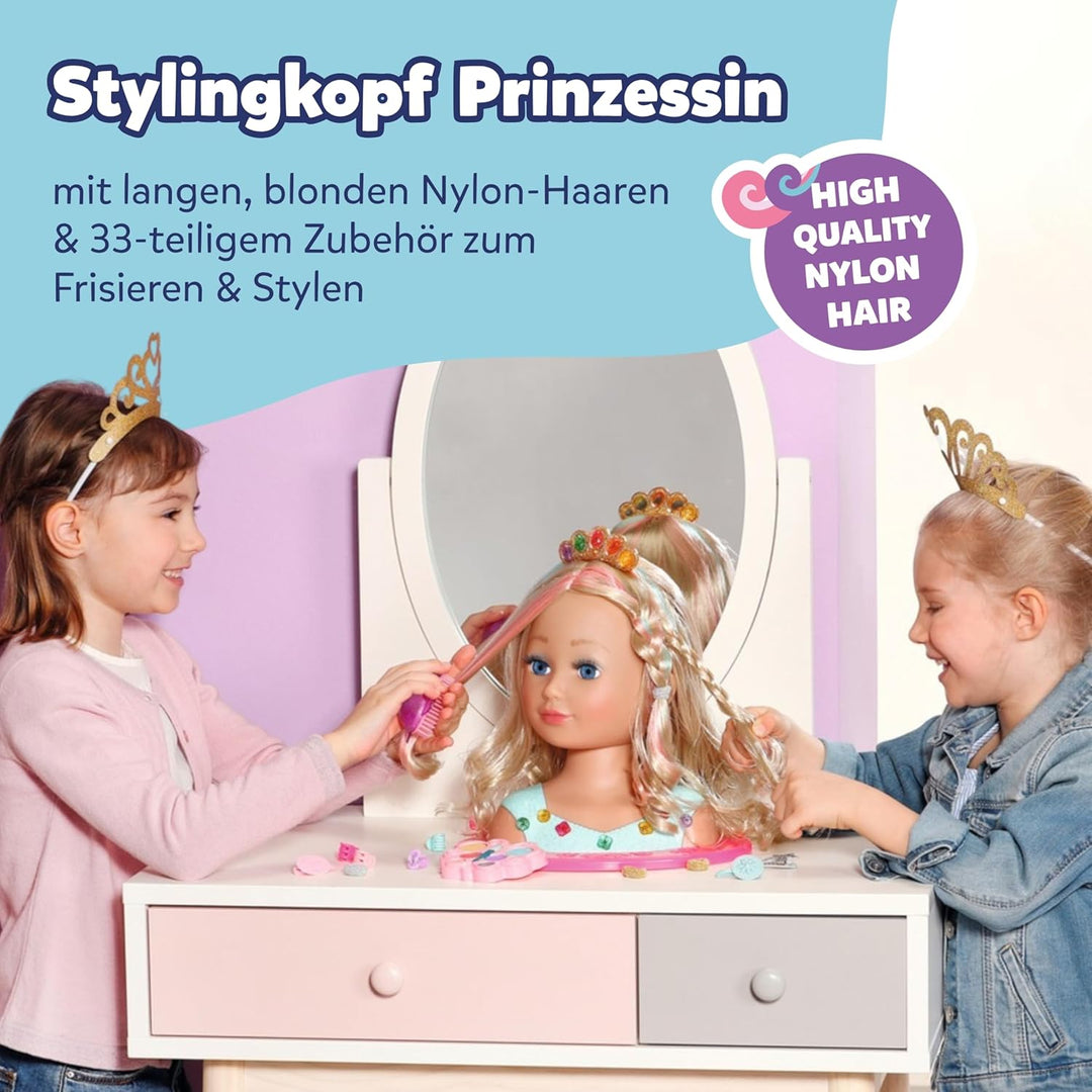 BABY Born Stylingkopf Prinzessin, Puppenschminkkopf für Kinder mit Langen blonden Haaren inkl. Schmi