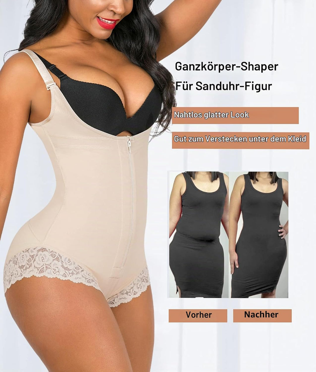 YIANNA Shapewear Damen Bauchweg Stark Formend Body Shaper Bodysuit Miederbody Figurformender Fajas C