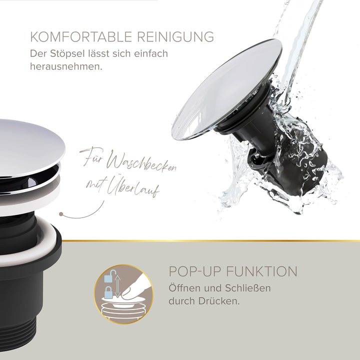Lenz Badarmatur HOKU in Chrom – Hoher Auslauf mit 360° Schwenkfunktion | Waschtischarmatur mit Easy