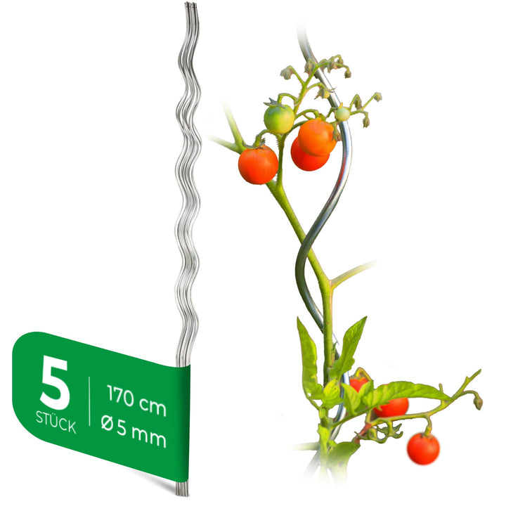 Novatool 5 Stück Tomatenstäbe 170 cm x 5 mm Ø Tomatenspiralstäbe verzinkt Rankstäbe Tomatenstangen 1