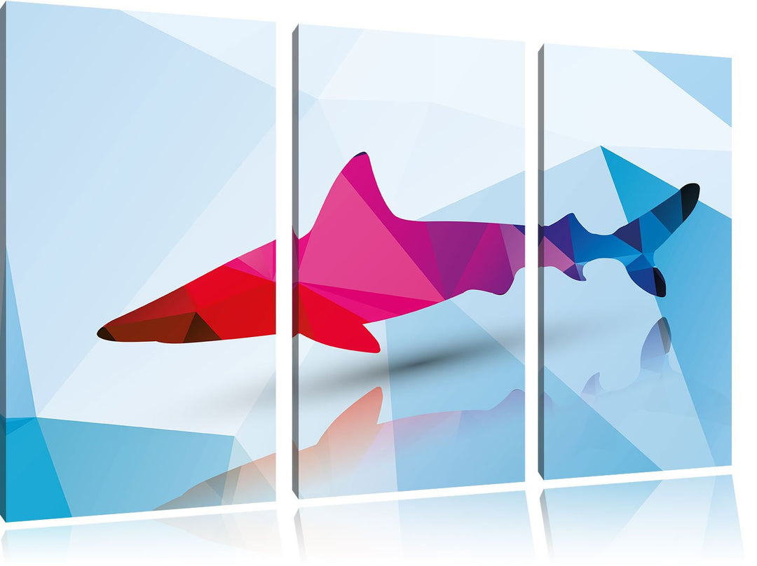 Pixxprint gefährlicher Vector Hai als Leinwandbild | Grösse: 3 Teilig (120x80) | Wandbild| Kunstdruc