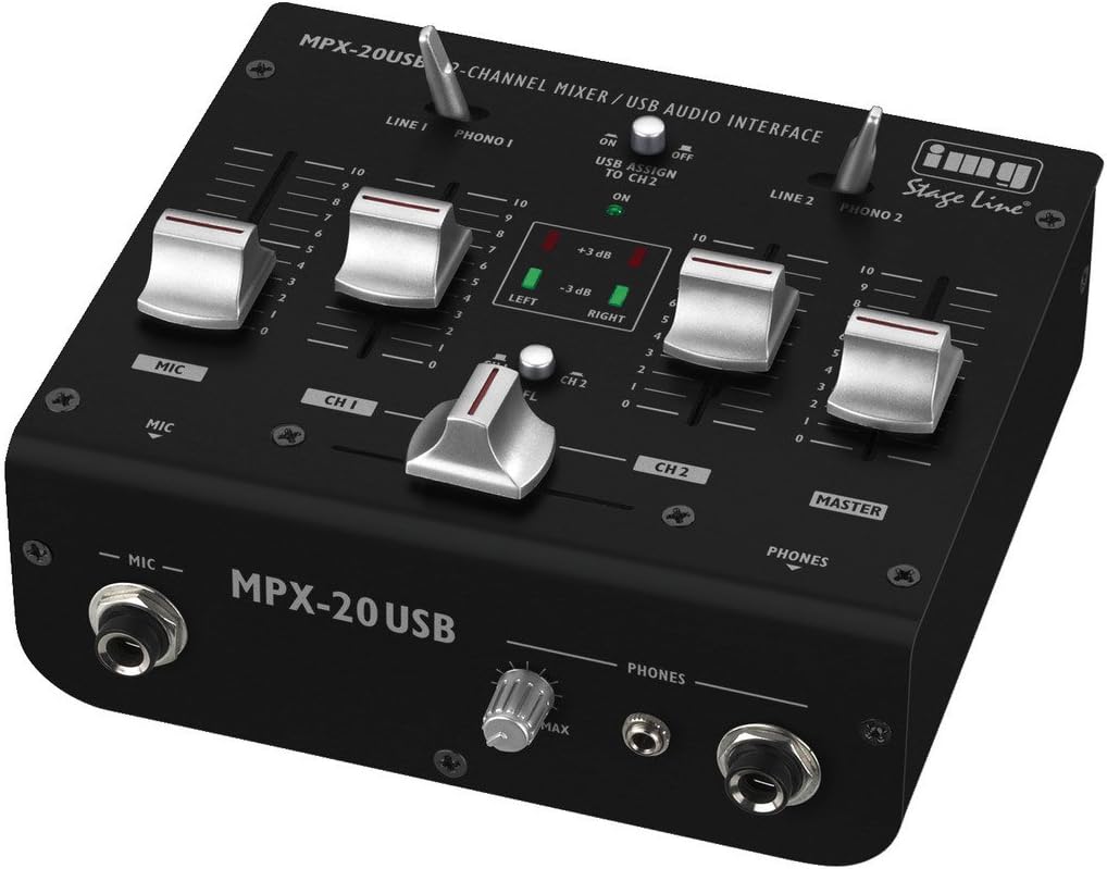 IMG STAGELINE MPX-20USB 3-Kanal-Stereo-DJ-Mischpult mit USB-Schnittstelle, Audio-Console mit USB-Aud