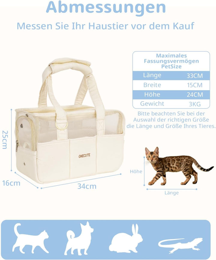Hundetasche für Kleine Hunde, Katzen & Kaninchen – Klappbare Tragetasche mit Sicherheitsverschluss,