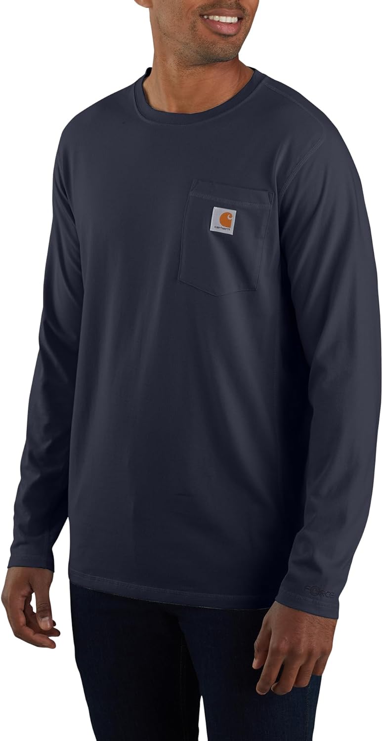 Carhartt Herren Langarmshirt Force Flex Pocket L Tall Marineblau, L Tall Marineblau