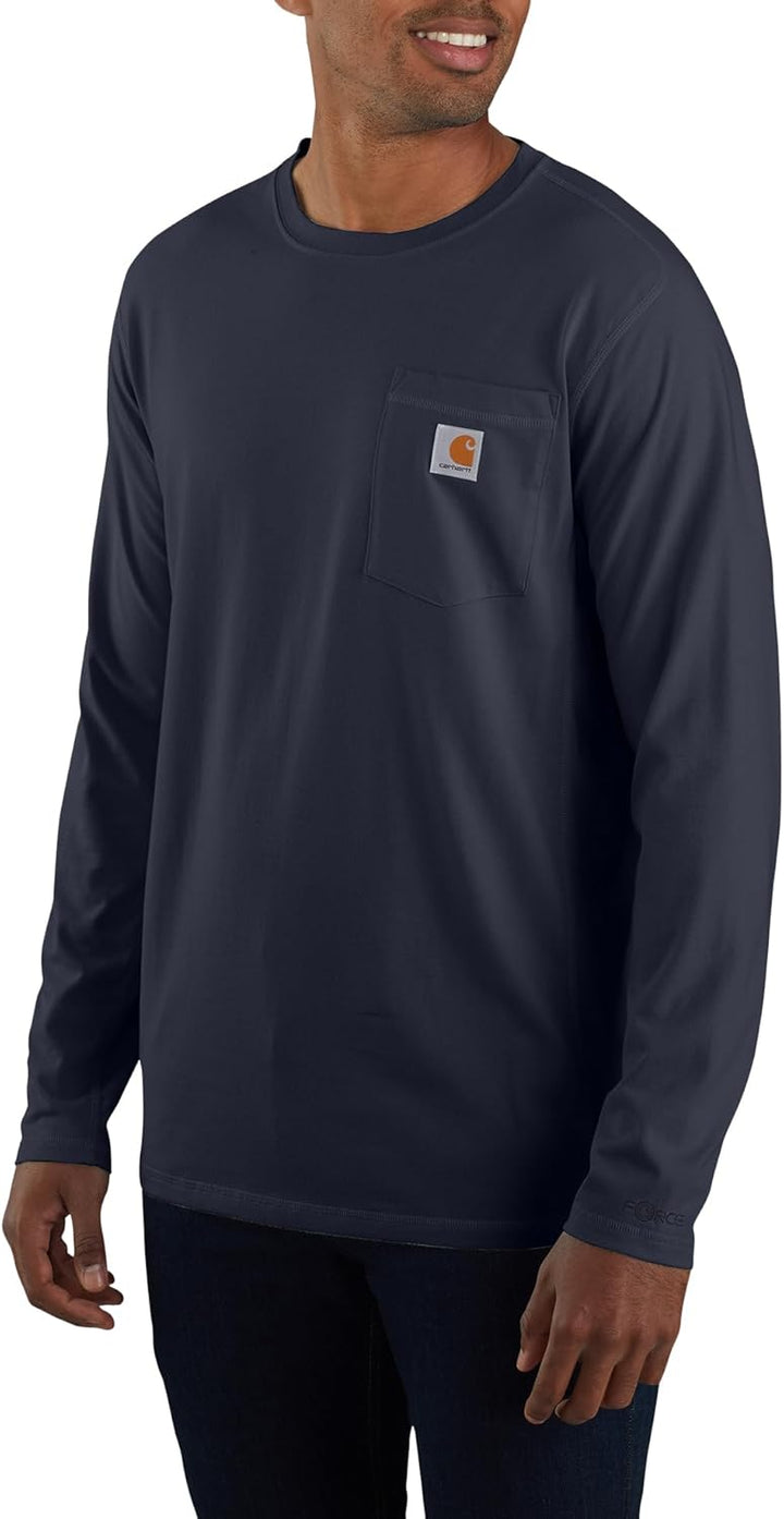 Carhartt Herren Langarmshirt Force Flex Pocket L Tall Marineblau, L Tall Marineblau
