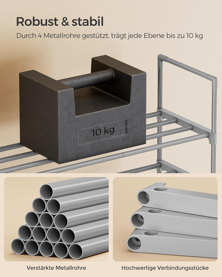 SONGMICS Schuhregal 2 Ebenen, Schuhständer Metall, Schuhaufbewahrung, Schuh-Organizer, aufrecht oder