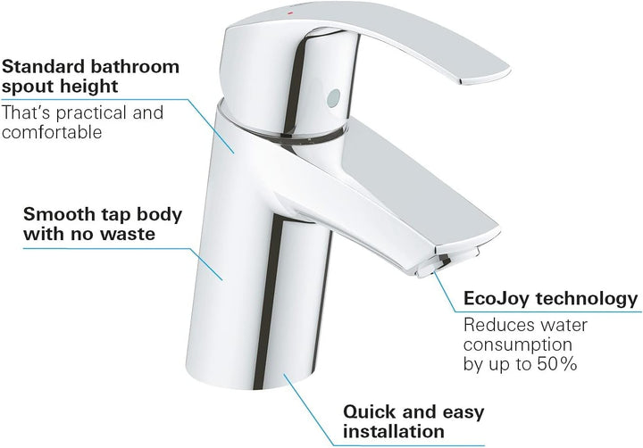 GROHE Eurosmart - Einhand-Waschtischarmatur (Einlochmontage, S-Size, Einlochmontage), chrom, 3246700