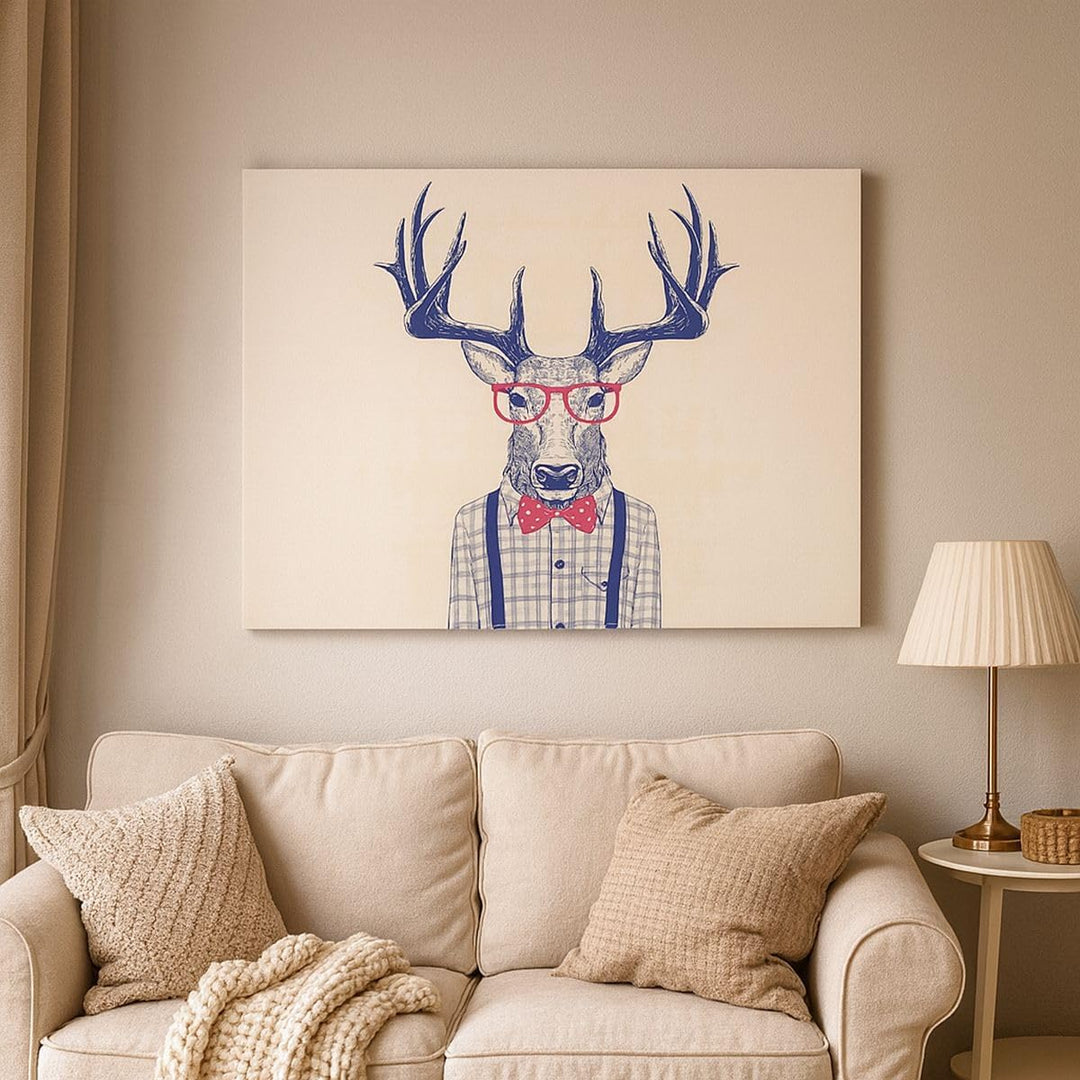 Bilder auf Leinwand 100x70cm Leinwandbild Charakter Hirsch Illustration hipster Gross Wanddeko Bild