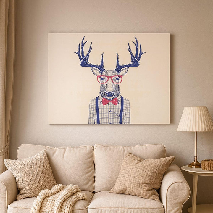 Bilder auf Leinwand 100x70cm Leinwandbild Charakter Hirsch Illustration hipster Gross Wanddeko Bild