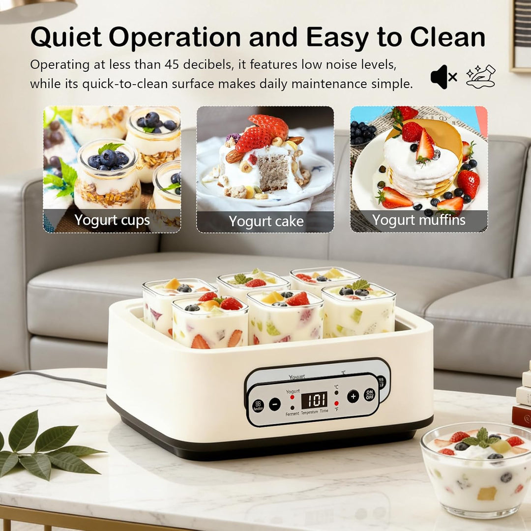 Joghurtbereiter, 1,6 L Joghurt Maschine mit 6 Stück 250 ML Gläsern Joghurtmaschine mit Zeiteinstellu