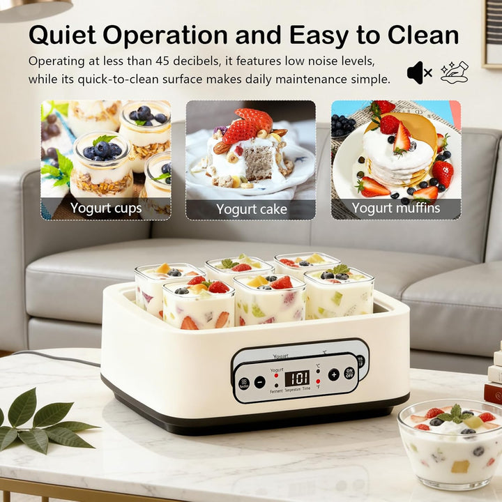 Joghurtbereiter, 1,6 L Joghurt Maschine mit 6 Stück 250 ML Gläsern Joghurtmaschine mit Zeiteinstellu