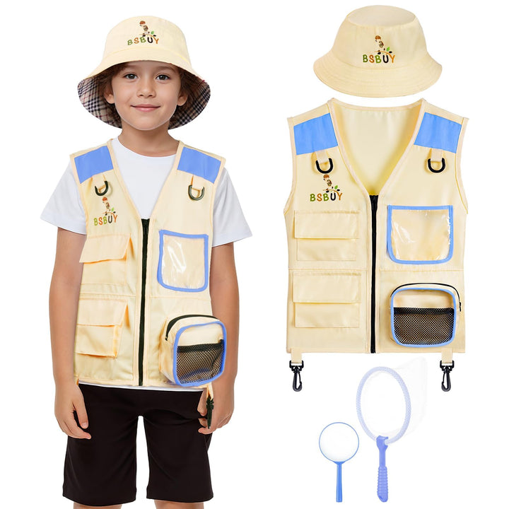 Forscherset für Kinder 4Pcs Exploration Spielzeug mit Frachtweste Hut Insektennetz und Lupe Outdoor