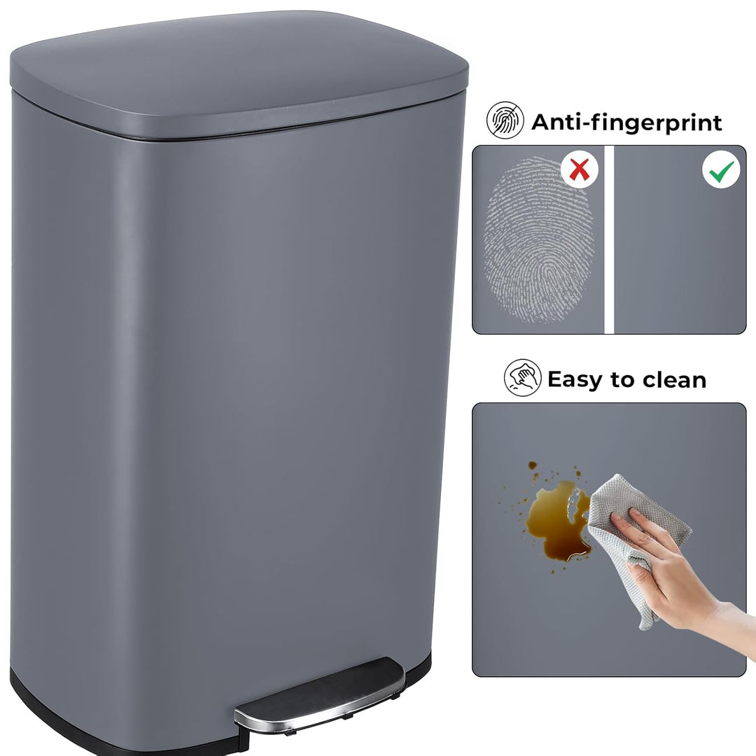 LIFERUN Mülleimer 50l aus Edelstahl, Abfalleimer mit Deckel, Soft-Close Tretmülleimer, Grosser Trete