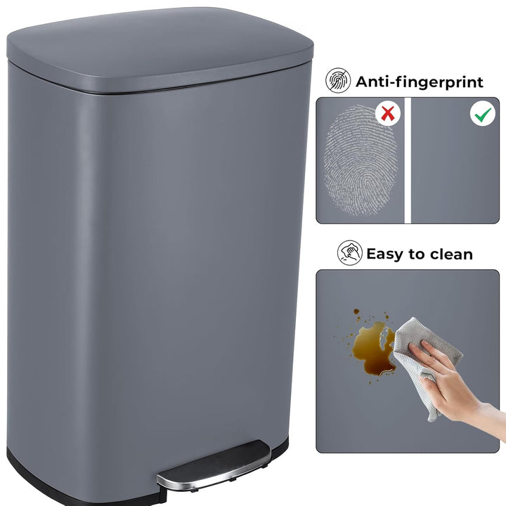 LIFERUN Mülleimer 50l aus Edelstahl, Abfalleimer mit Deckel, Soft-Close Tretmülleimer, Grosser Trete