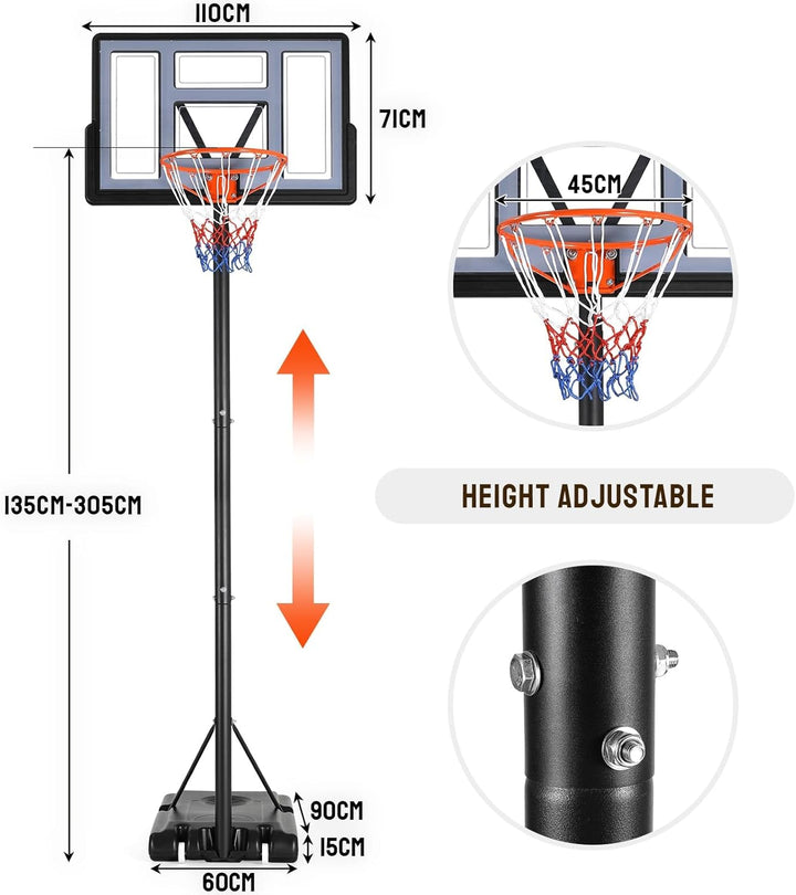 Basketballkorb, Transportable Basketballständer für Kinder, Höhenverstellbar, Tragbarer Basketballan