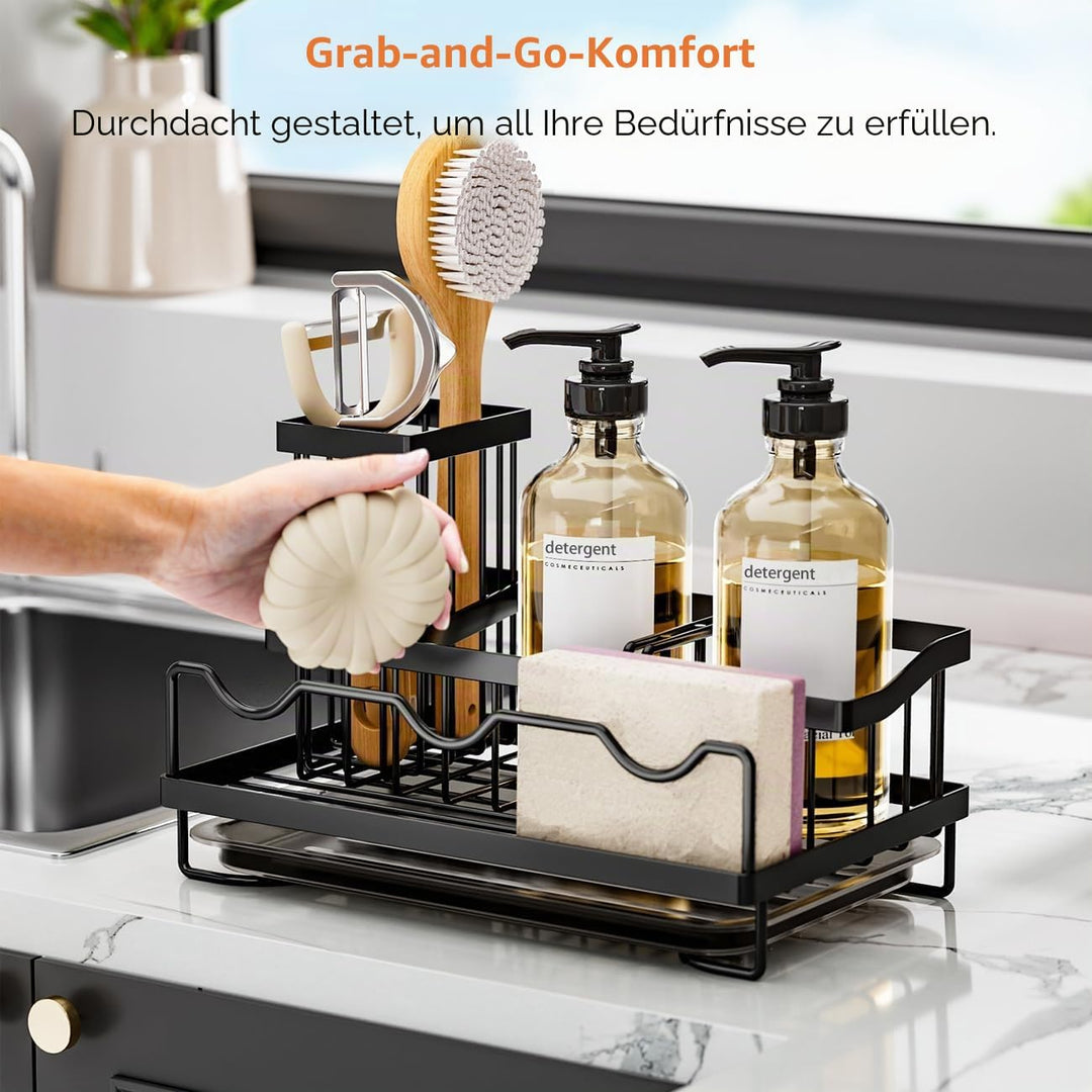 Erweitert Spülbecken Organizer, Schwarz Küchen Organizer Spüle mit Abflusspfanne, Spülschwammhalter