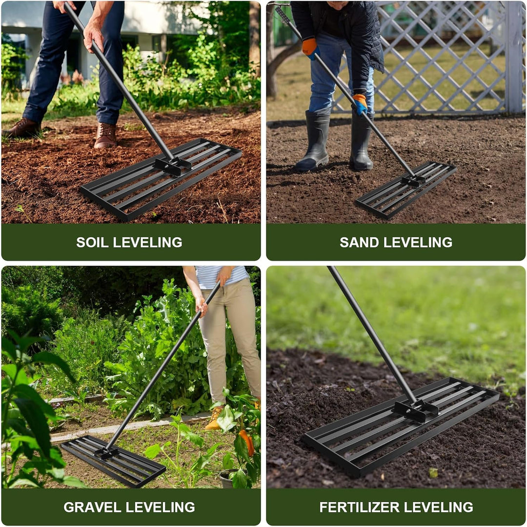 Garten Rasen-Nivellierungsrechen Edelstahl 75x25 cm mit Stiel – Robuster Nivellierrechen für Rasen,